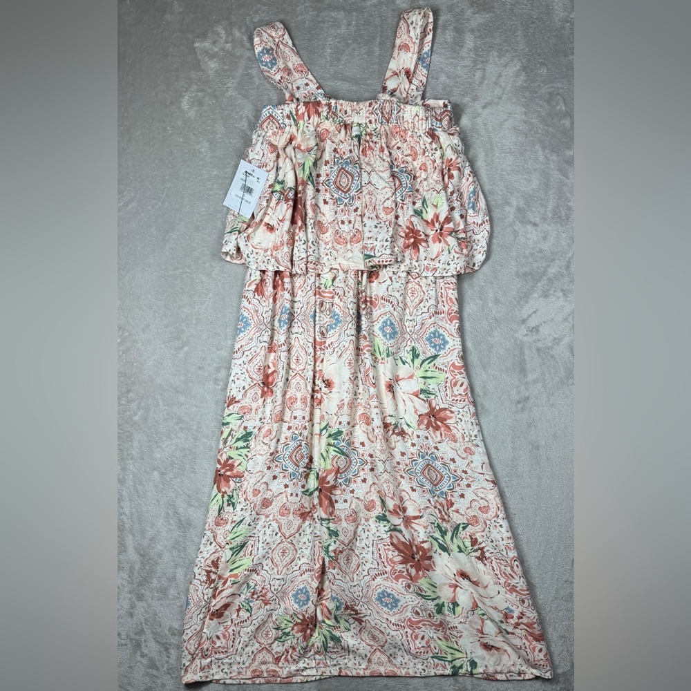 NWT O’Neill Girls Flounce Ruffle Jordan Tank Pink Cream Floral Midi Dress Large - Picture 9 of 16